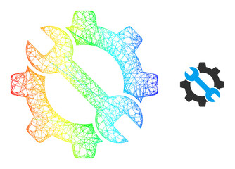 Net mesh repair tools carcass icon with rainbow gradient. Colored carcass mesh repair tools icon. Flat carcass created from repair tools icon and intersected lines.