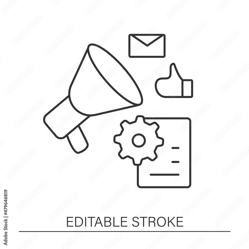 Poster marketing automation line icon. promotions. help businesses scale relevant. business automation conc