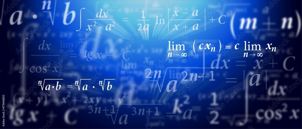 Poster abstract blue gradient background technology. design of mathematical equations, texture of formulas,