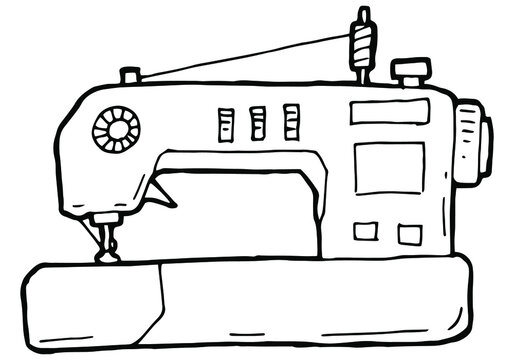 hand drawn sewing machine image in doodle style