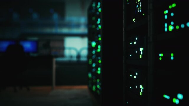 modern server room with supercomputers light