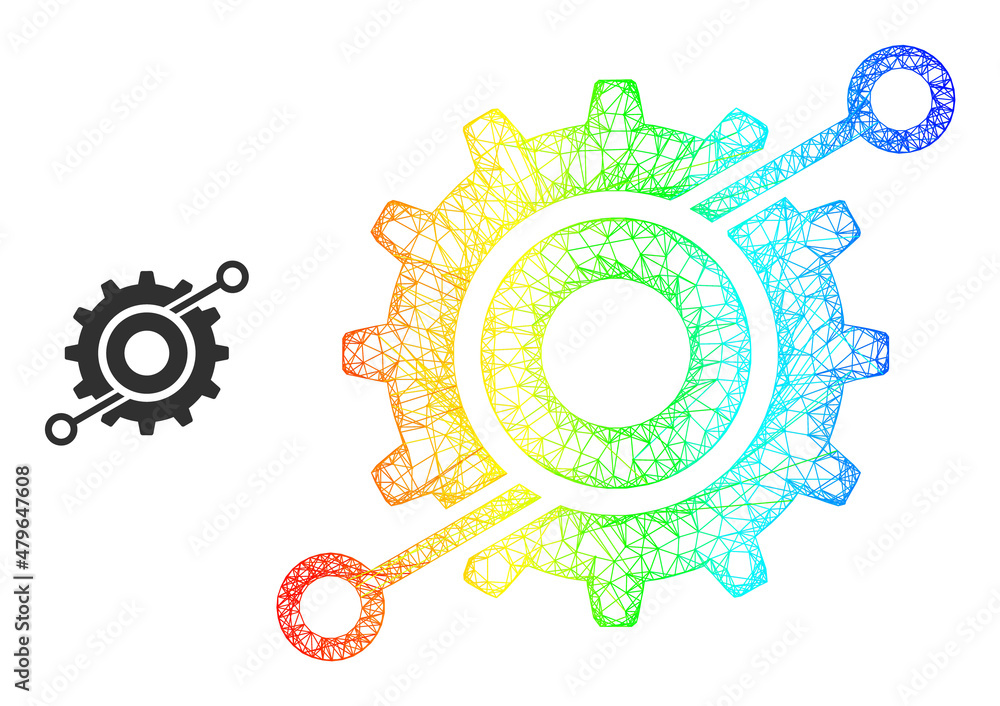 Poster crossing mesh wheel connections frame illustration with spectral gradient. colorful frame mesh wheel