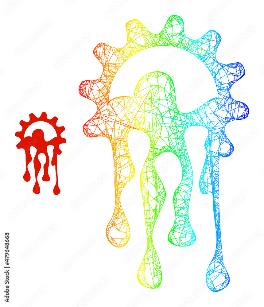 Poster net mesh melting gear framework icon with rainbow gradient. colorful carcass net melting gear icon. 