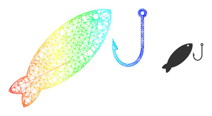 Mesh net fishing framework illustration with spectral gradient. Bright frame net fishing icon. Flat mesh created from fishing icon and crossing lines.