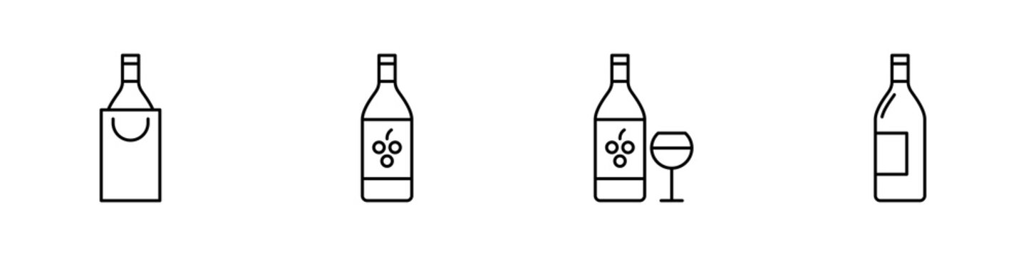 Conjunto de iconos de botella de vino y copa