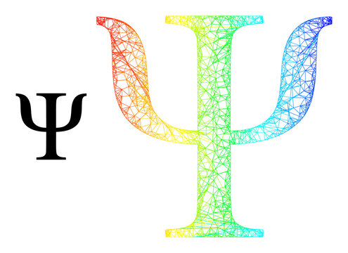 Fototapeta Net mesh Psi Greek letter framework icon with spectrum gradient. Vibrant carcass network Psi Greek letter icon. Flat mesh created from Psi Greek letter icon and crossed lines.