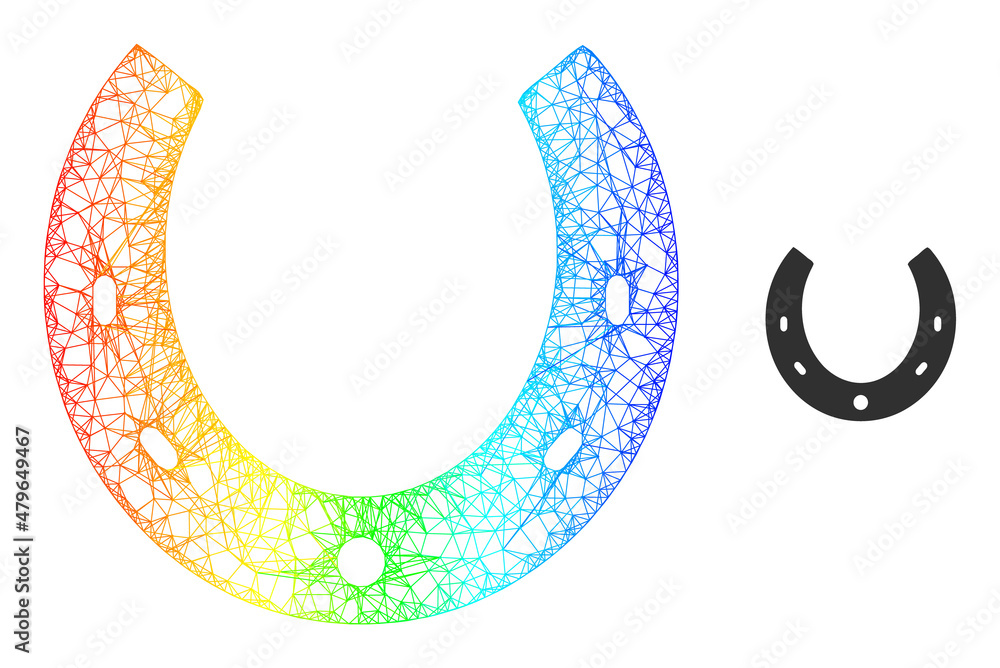 Poster crossing mesh horseshoe frame illustration with rainbow gradient. colorful frame net horseshoe icon.