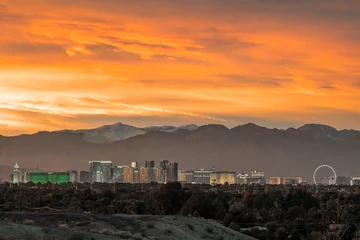 Fotobehang Las Vegas skyline with winter sunset clouds © John