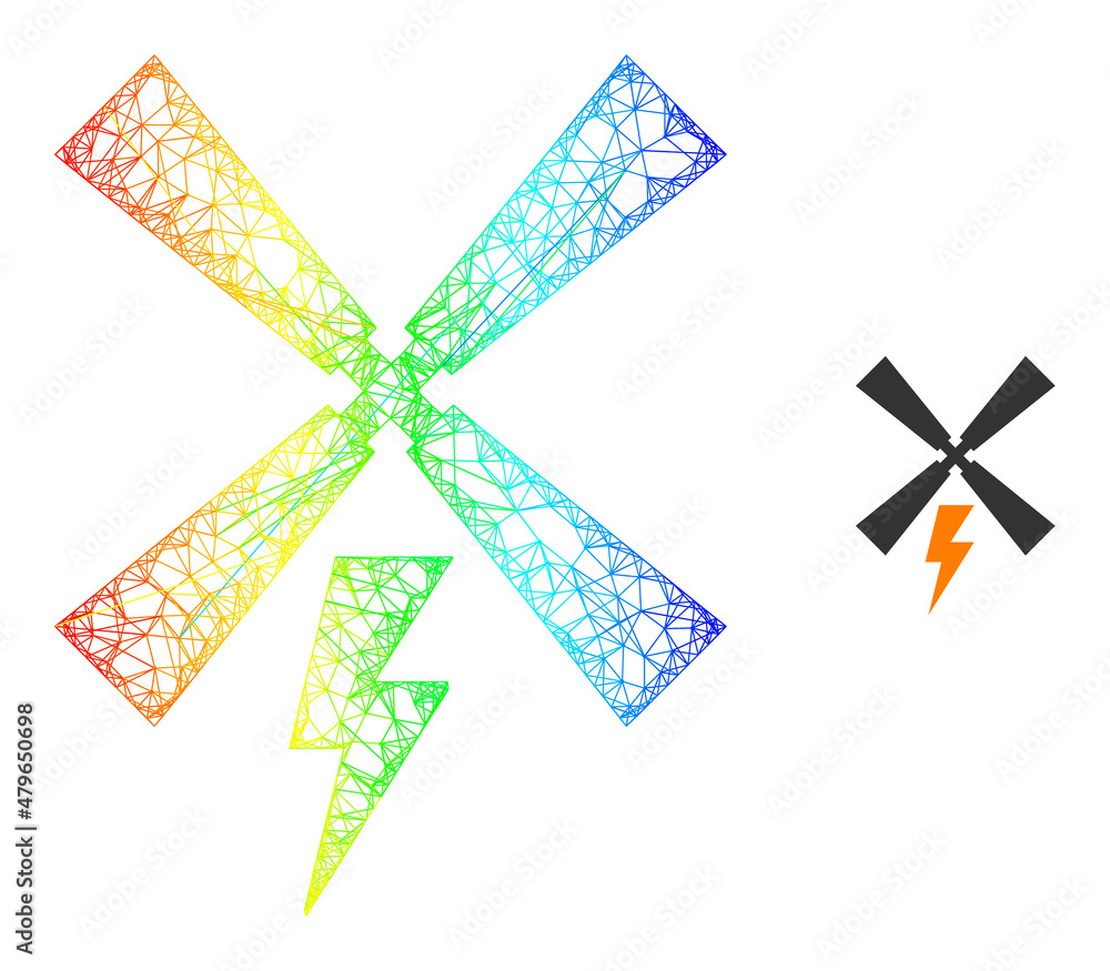 Poster mesh net wind electric generation model icon with rainbow gradient. colored carcass mesh wind electr
