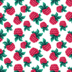 Seamless pattern with raspberry on a white background 