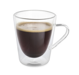 Glass cup of aromatic coffee isolated on white