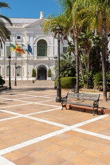 Fototapeta na wymiar Building of the town hall in Plaza Isaac Peral, El Puerto de Santa Maria, Cadiz, Andalusia, Spain