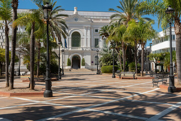 Obraz premium Building of the town hall in Plaza Isaac Peral, El Puerto de Santa Maria, Cadiz, Andalusia, Spain