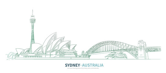 Sydney cityscape line drawing vector. sketch style Australia landmark illustration 
