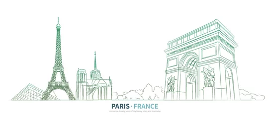 Schilderijen op glas Paris cityscape line drawing vector. sketch style France landmark illustration  © Tuna salmon