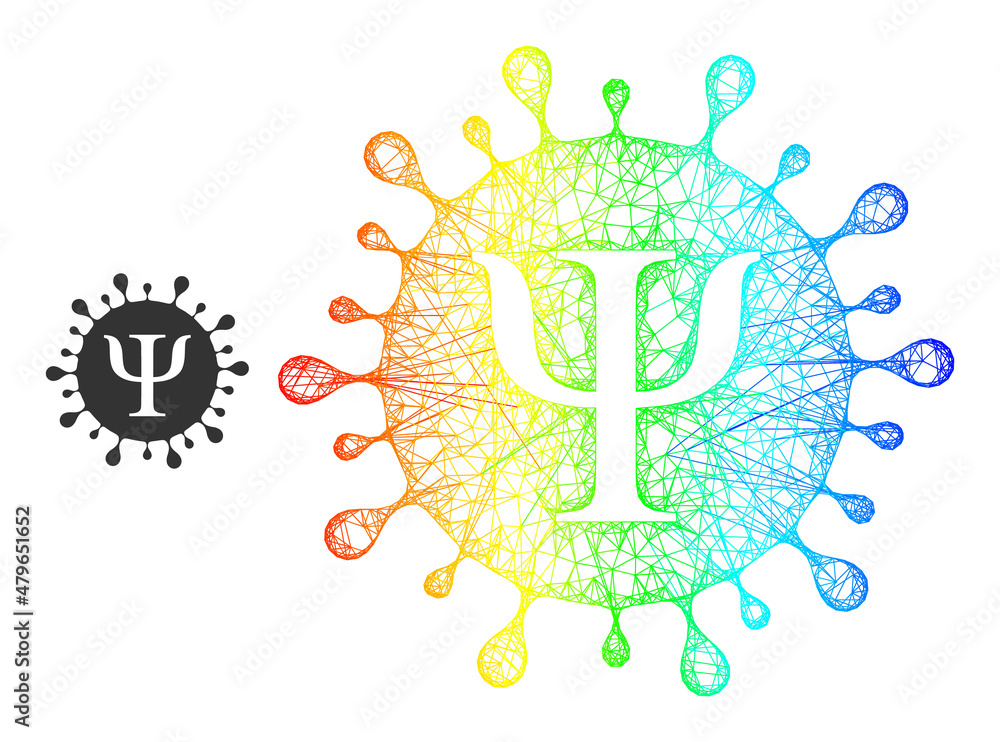Poster network psi covid virus wireframe icon with spectral gradient. colorful frame network psi covid viru