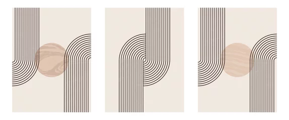 Fotobehang Set of boho modern minimalist abstract line art print with geometric shape. © anya