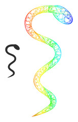 Mesh net snake framework illustration with spectral gradient. Vibrant carcass net snake icon. Flat carcass created from snake icon and intersected lines.