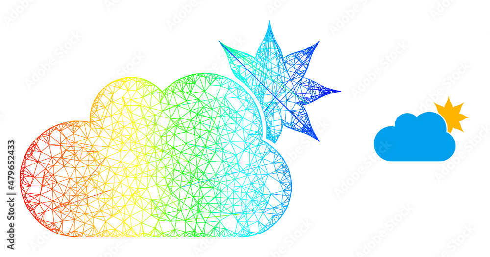 Poster crossing mesh sun cloud model icon with spectral gradient. bright carcass mesh sun cloud icon. flat 