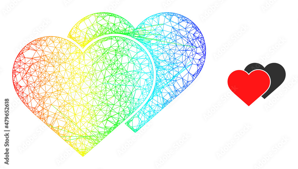 Poster net mesh love shadow model illustration with spectral gradient. vibrant frame mesh love shadow icon.