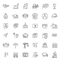 Collections of icons representing shipping, logistics, customer service, refunds and more