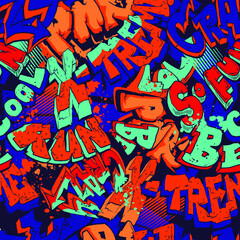 Fototapeta premium Abstract seamless grunge pattern for boy textile, sport clothes, wrapping paper. Grunge graffiti repeat print. Street art wall repeated ornament.