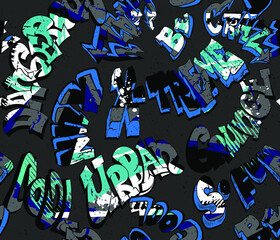 Abstract seamless grunge lettering pattern. Street art repeat print for fashion textiles, sport clothes, wrapping paper. Comics style wording