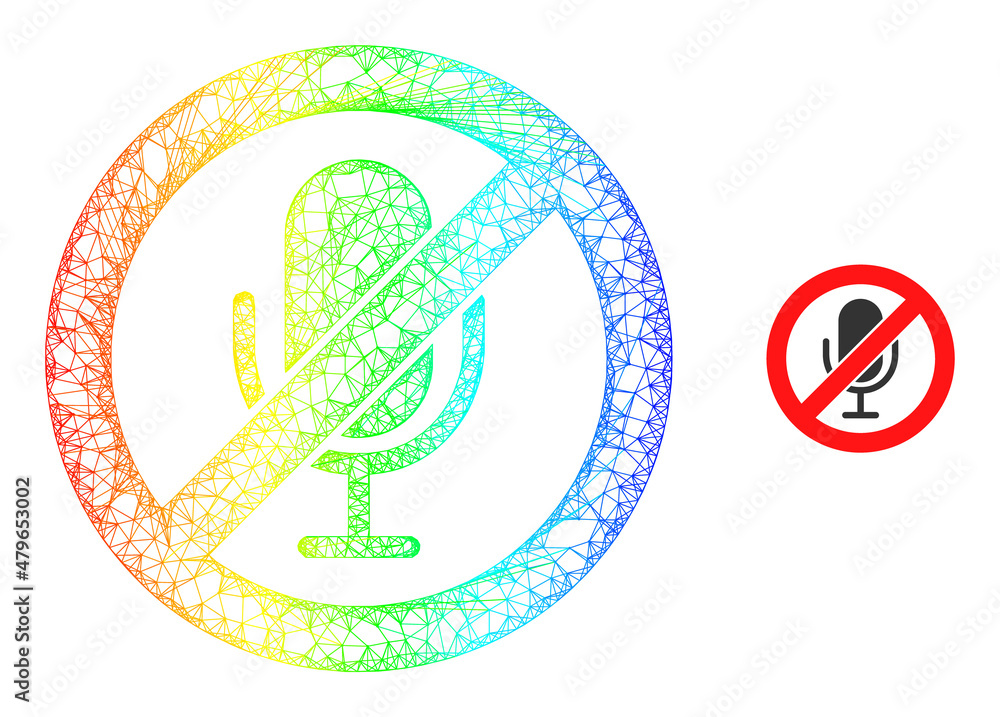 Poster crossing mesh stop microphone carcass icon with spectral gradient. vibrant frame mesh stop microphon