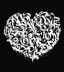 Lettering T shirt design. Old classic calligraphic heart. Romantic poster.