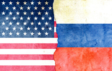 flag of USA America and Russia concept of conflict tensions, shipment or free trade agreement