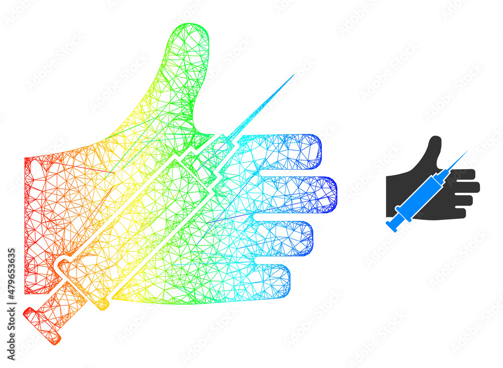 Poster net mesh vaccine offer hand frame icon with rainbow gradient. colorful frame net vaccine offer hand 