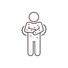thin line human stick figure with red rash on body