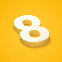 3d alphabet, number eight on yellow background