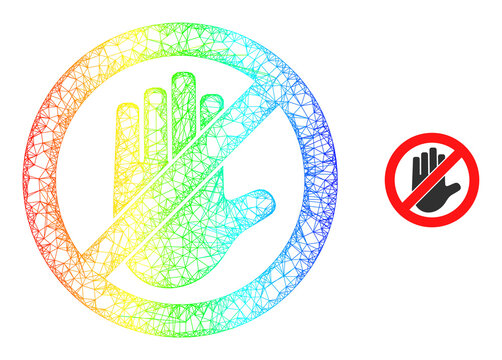 Mesh net do not touch frame icon with rainbow gradient. Vibrant frame mesh do not touch icon. Flat model created from do not touch icon and crossing lines.