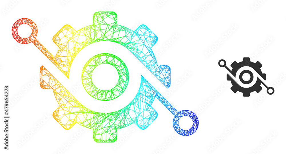 Poster mesh net smart gear carcass icon with rainbow gradient. colorful carcass mesh smart gear icon. flat 