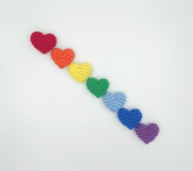 heart shaped confetti, colored rainbow, valentine's day postcard