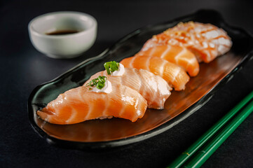 Salmon onigiri varieties.