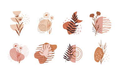 Highlight Icons. Boho composition story Icons set. Abstract simple shapes covers. Boho social media. Modern minimalist graphic design. Terracotta color.