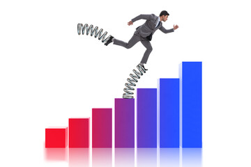 Businessman jumping high on springs