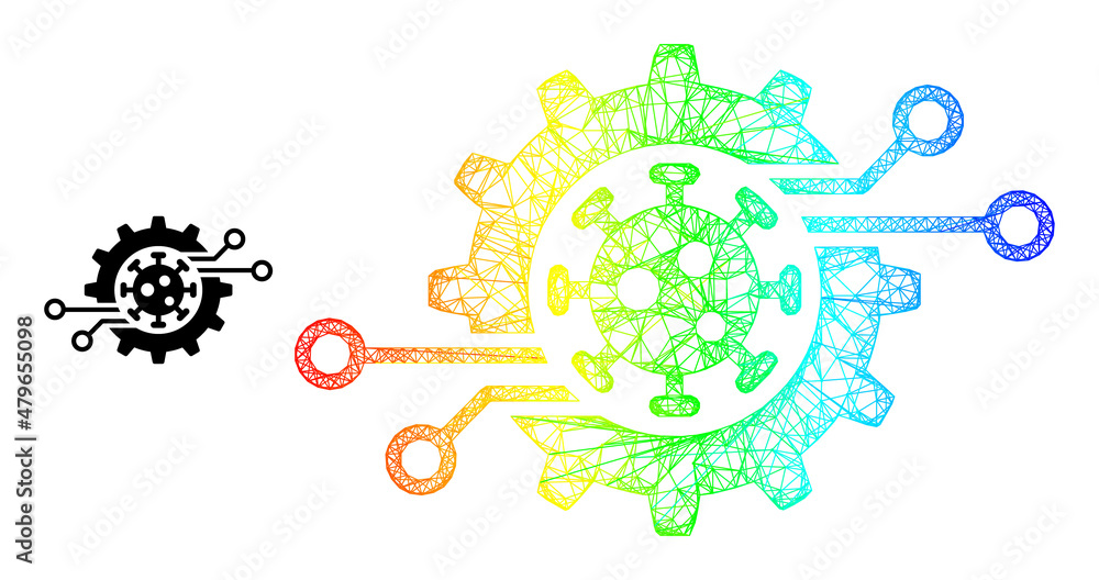 Poster mesh net virus electronics gear carcass icon with spectral gradient. colorful frame net virus electr