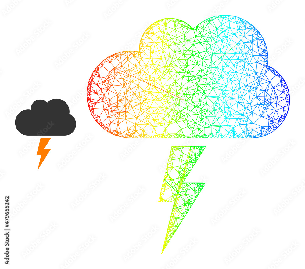 Poster network thunderstorm cloud frame icon with rainbow gradient. vibrant carcass network thunderstorm cl