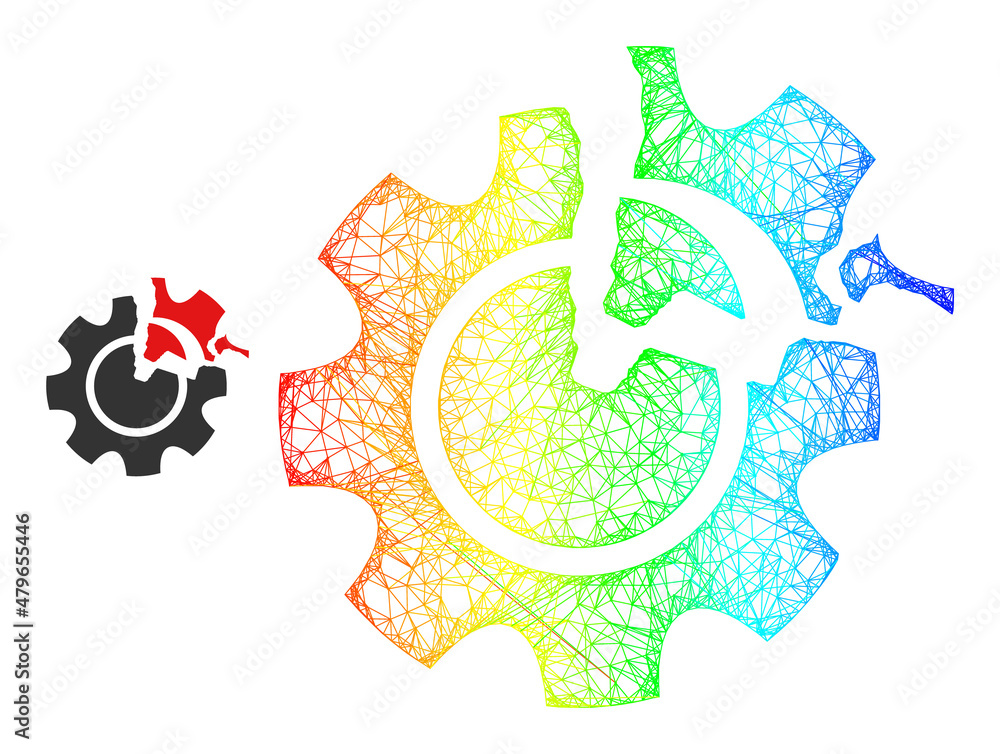 Poster net mesh gear damage model icon with spectral gradient. vibrant carcass mesh gear damage icon. flat 