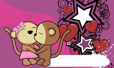 valentine monkeys couple cartoon kiss background illustration in vector format