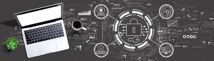 Data Security concept with a laptop computer on a desk