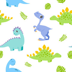 Childish seamless pattern with colorful dinosaurs. Creative vector childish background for fabric, textile, fashion clothes, wrapping paper and print.