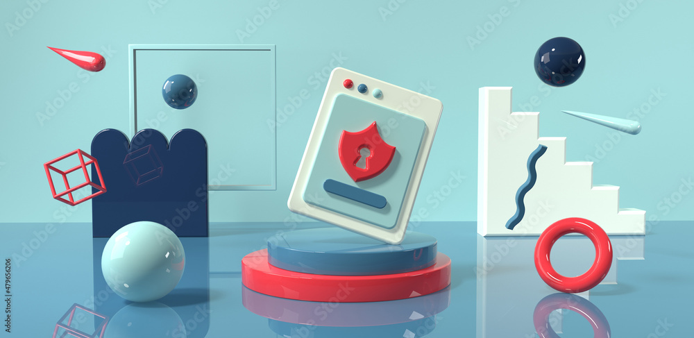Poster security icon with geometric shapes - 3d render