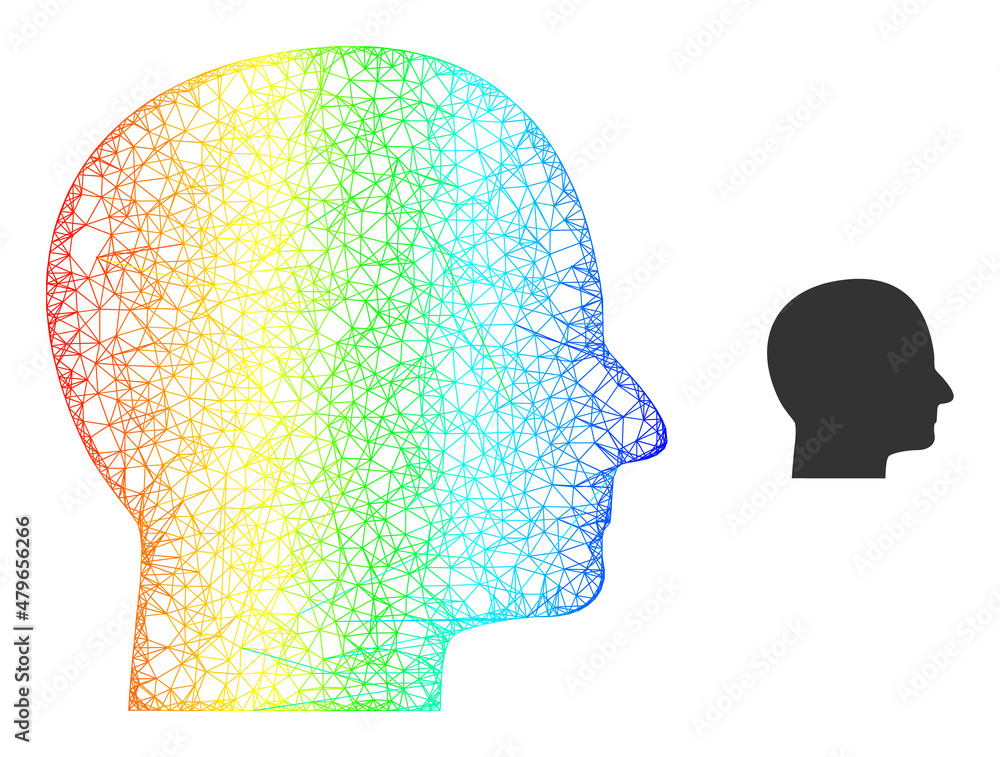 Poster mesh net human head model icon with spectral gradient. bright carcass mesh human head icon. flat mod