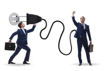 Fototapeta premium Businessman being powered by electric power