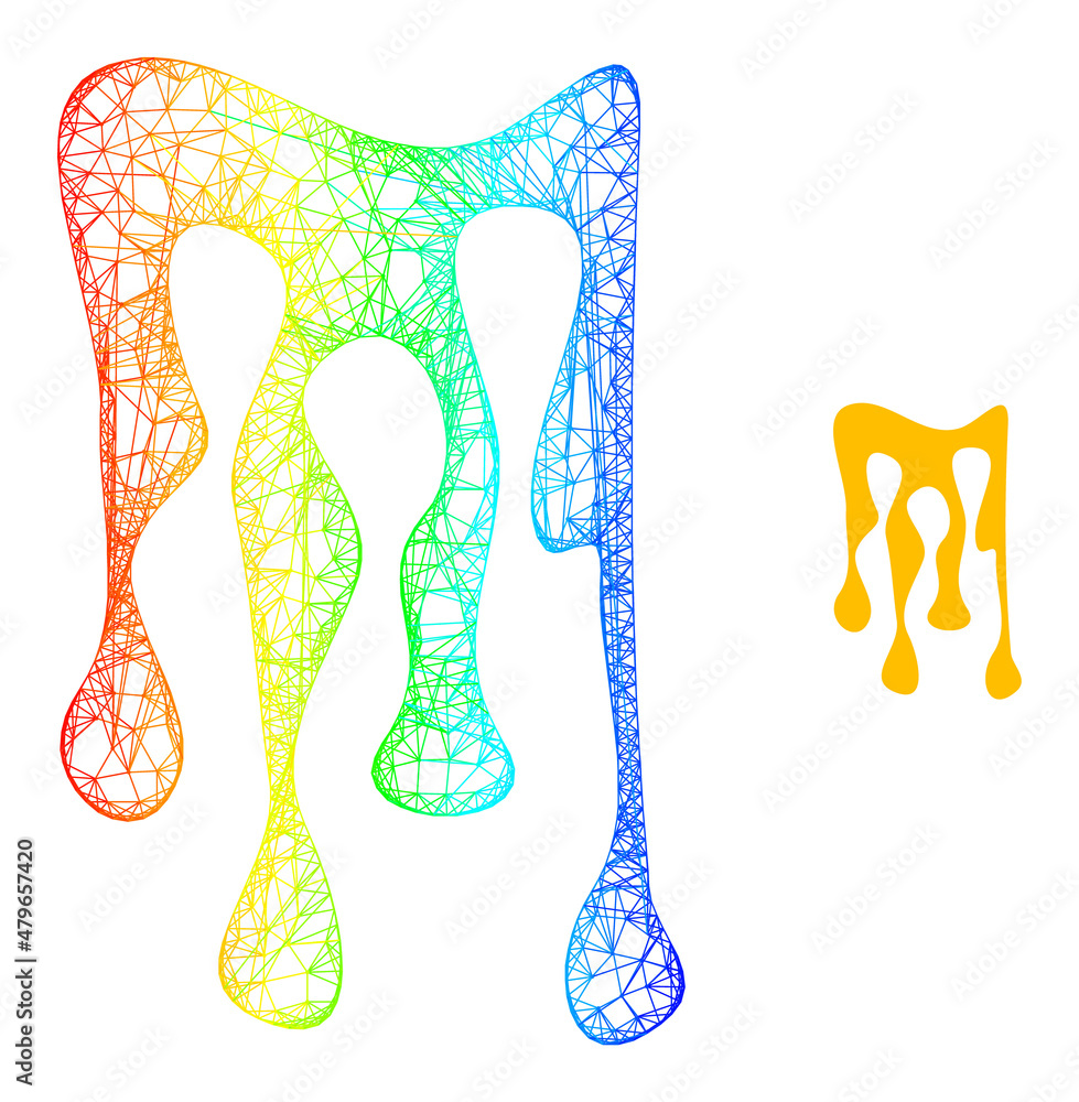 Poster net mesh sticky honey drops frame icon with rainbow gradient. vibrant frame mesh sticky honey drops 