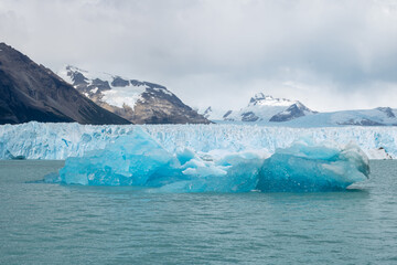 Iceberg, mountains and glacier front view in South America Argentina Santa Cruz from a catamaran